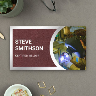 Brown Leather Steel Welding Fabricator Welder Business Card
