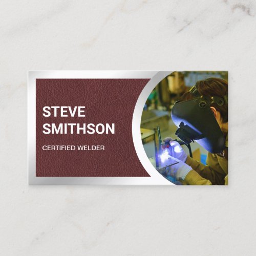 Brown Leather Steel Welding Fabricator Welder Business Card