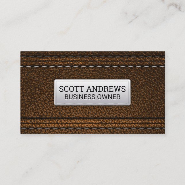 Brown Leather | Stitched Material Business Card (Front)