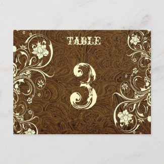 Brown Leather Table Number Card (Cream, flat)