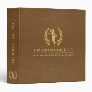 Brown Leather Texture Gold Ladies Justice Logo 3 Ring Binder