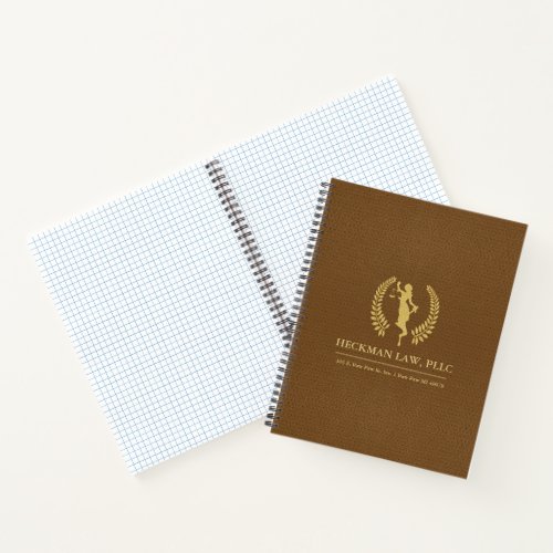 Brown Leather Texture Gold Ladies Justice Logo Notebook