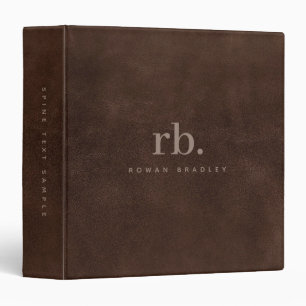 Brown Leather Texture Minimalist Custom Monogram 3 Ring Binder