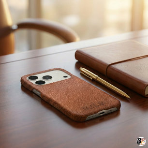 Brown Leather Texture Monogram   Masculine Classic iPhone 17 Pro Case