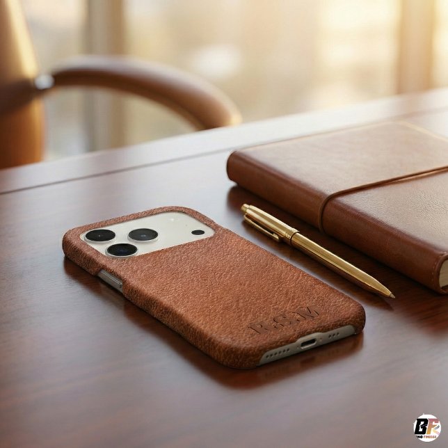 Brown Leather Texture Monogram | Masculine Classic Case-Mate iPhone Case (Creator Uploaded)
