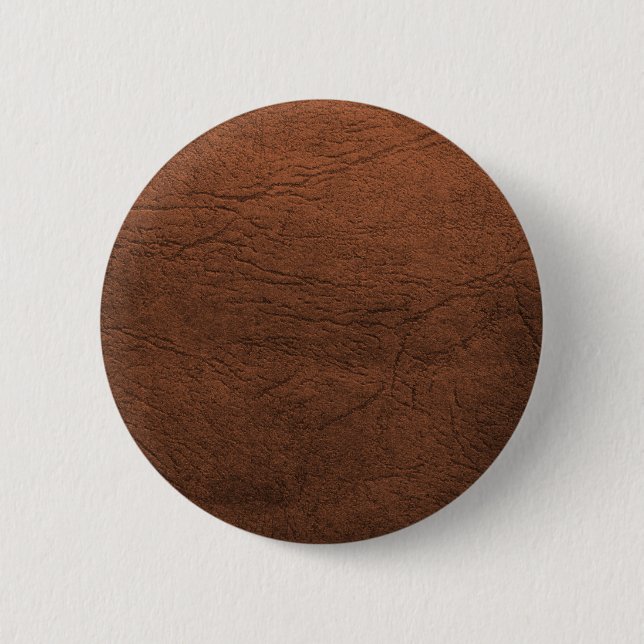 Brown Leather Texture Monogram Pinback Button (Front)