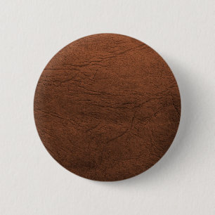 Brown Leather Texture Monogram Pinback Button