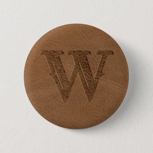 Brown Leather Texture Monogrammed Initial Button