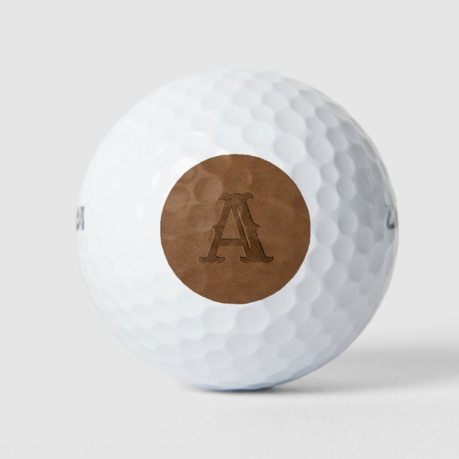 Brown Leather Texture Monogrammed Initial Golf Balls (Front)