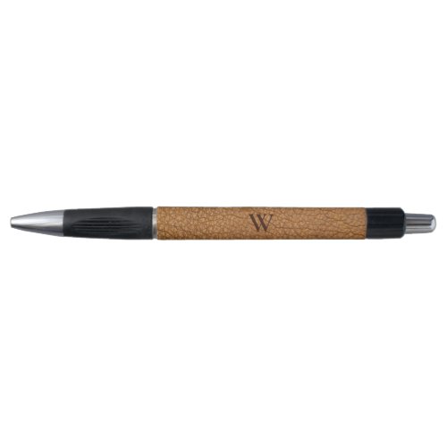 Brown Leather Texture Monogrammed Name Pen