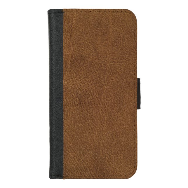 Brown Leather Texture Print iPhone Wallet Case (Front)