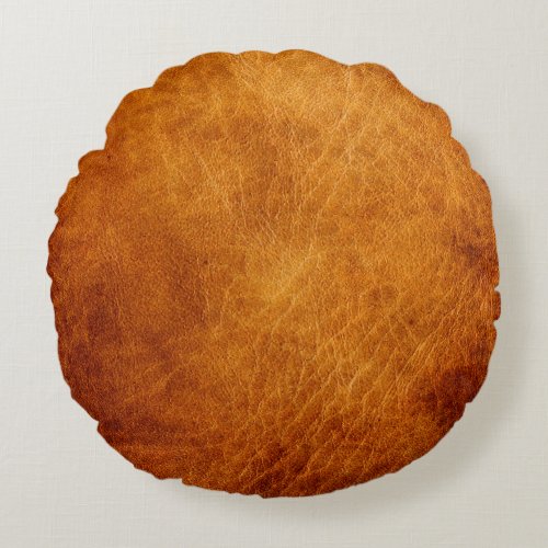 Brown leather texture round pillow
