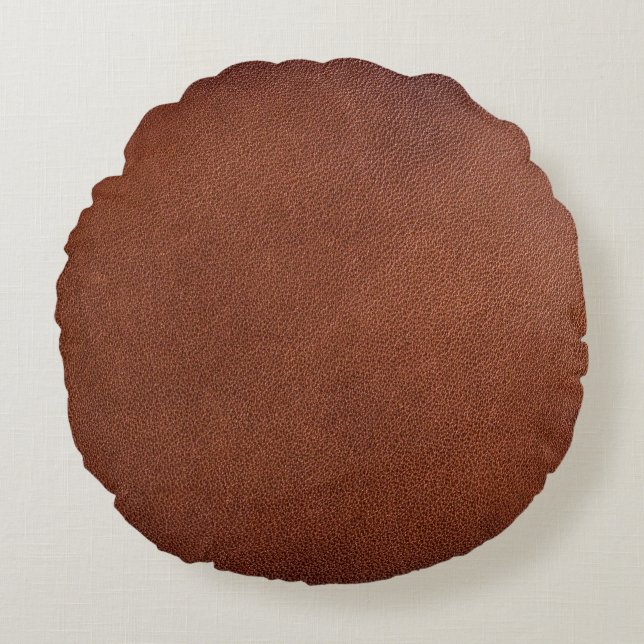 Brown leather texture round pillow (Front)