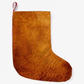 Brown leather texture small christmas stocking