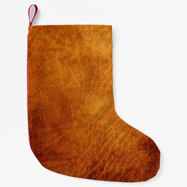 Brown leather texture small christmas stocking (Front)