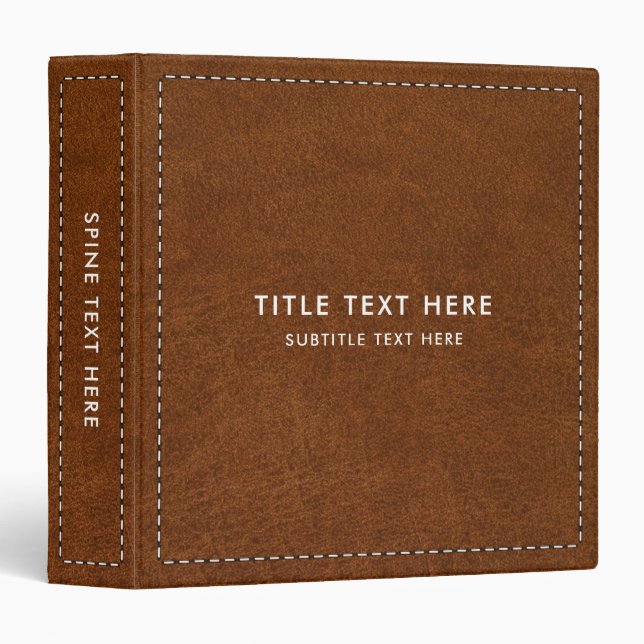 Brown Leather Texture & Stitching  3 Ring Binder (Front/Spine)