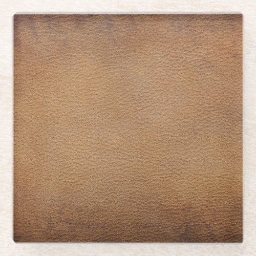 Brown Leather Texture Vintage Background Closeup Glass Coaster