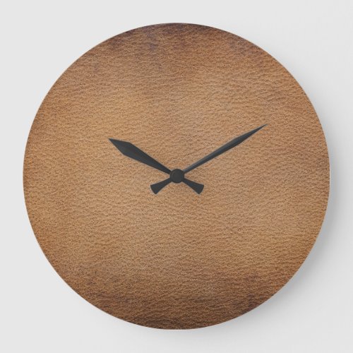 Brown Leather Texture Vintage Background Closeup Large Clock