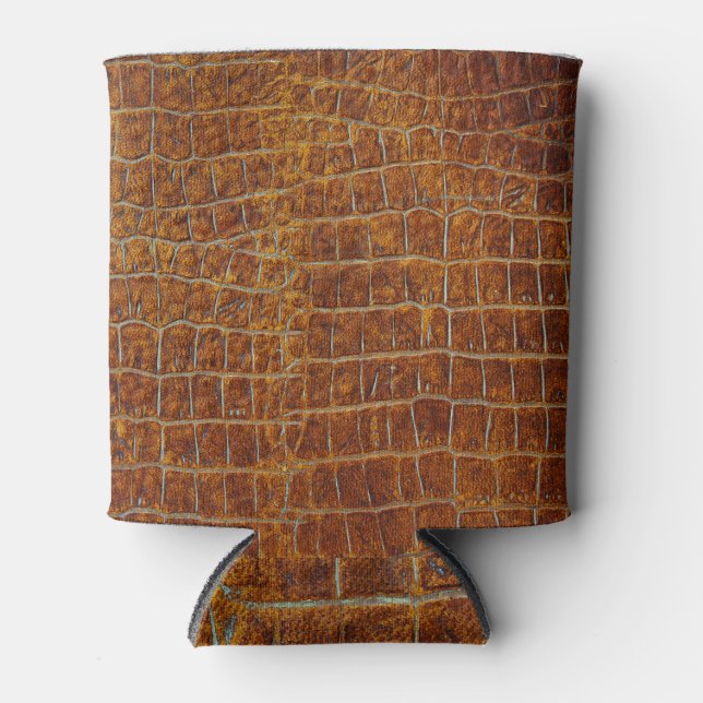 Brown Leather: Textured Background. Can Cooler (Front)
