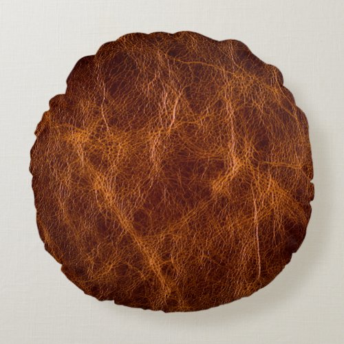 Brown leather textureleathertexturebackgroundar round pillow