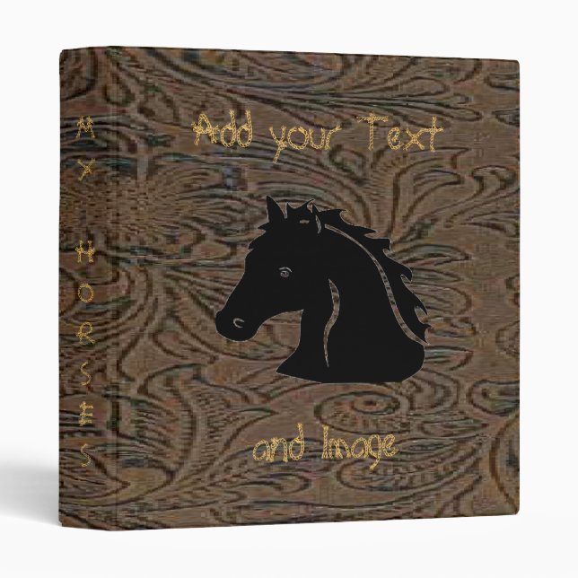 Brown Leather Tool Print W/Horse Head Avery Binder (Front/Spine)