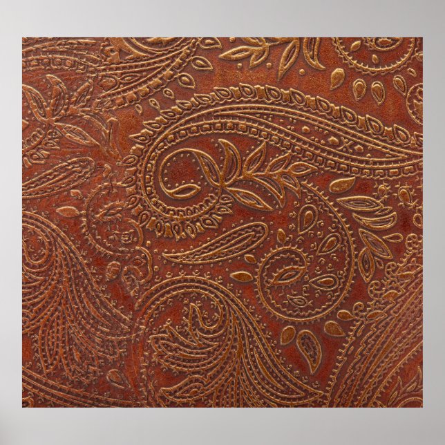Brown leather, tooled floral pattern. poster (Front)