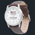 Brown leather Trump watch Keep America Great<br><div class="desc">Brown leather Trump watch with US flag Keep America Great . Custom, wrist watch for men with vintage flag. Support the republican party campaign. Patriotic design with American flag. Keep America Great. Make America Great Again.</div>