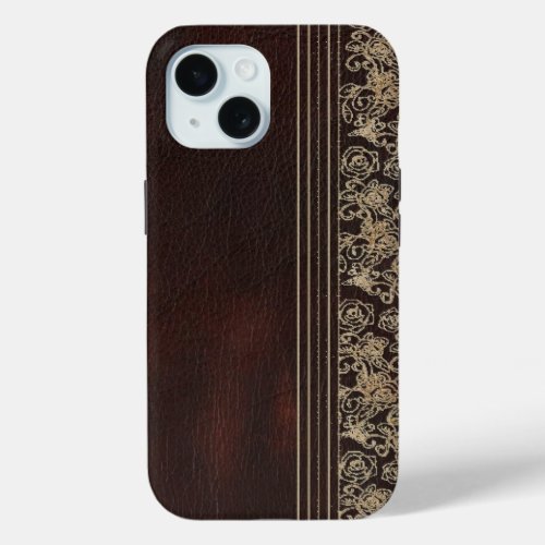 Brown leather vintage lace  iPhone 15 case
