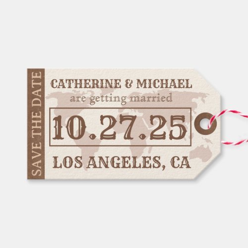 Brown Leather Vintage Map Save The Date Gift Tags