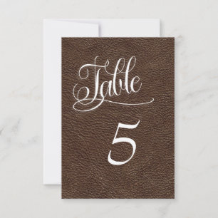 Brown Leather Western Wedding Table Number Card