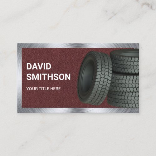 Brown Leather Wheel Alignment Car Tire Shop Business Card