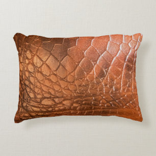 Brown leather with a pattern in the form of a scal accent pillow