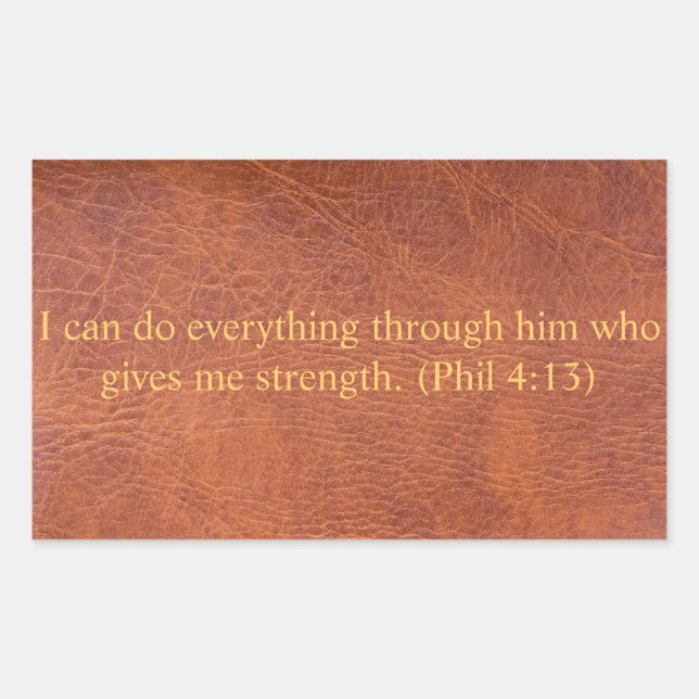 Brown leather with bible verse rectangular sticker (Front)
