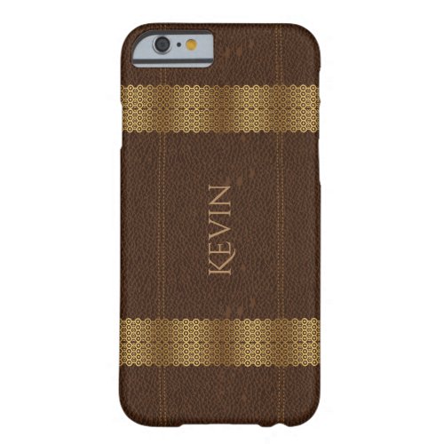 Brown Leather With Gold Decorative Stripes Barely There iPhone 6 Case