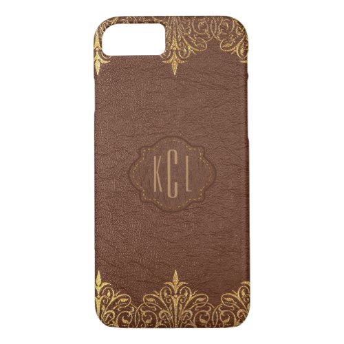 Brown Leather With Gold Lace Accents iPhone 87 Case