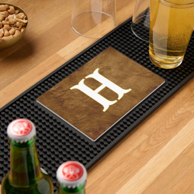 Brown Leather With Monogram Bar Mat (Insitu (Bar 2))