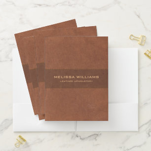 Brown Leather with Stitches Effect Pocket Folder