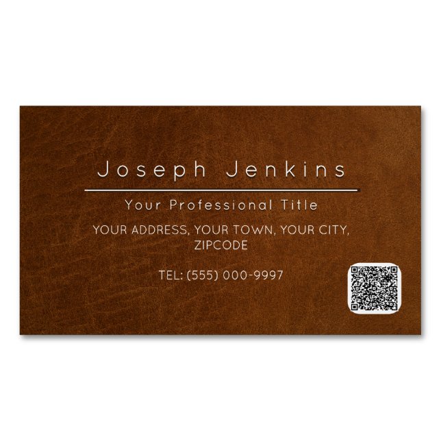 brown leather worker saddler luxury branding  business card magnet (Front)