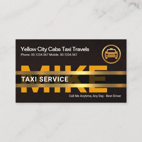 Brown Leather Yellow Taxi Gold Name Placard Business Card