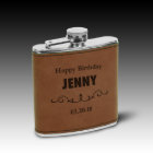 Brown Leatherette Engraved Flask Gift Set