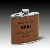 Brown Leatherette Engraved Flask Gift Set (Flask)