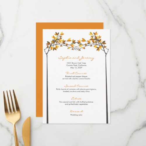 Brown Leaves Knotted Love Trees Autumn Wedding Menu