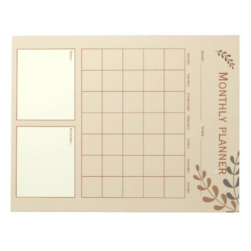 brown leaves monthly planner notepad