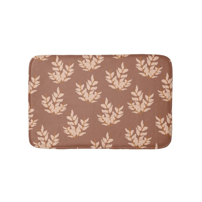 Brown Leaves Vintage Line Leaf Pattern  Bath Mat (Front)