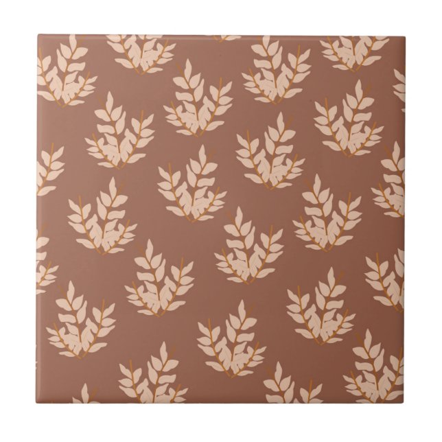 Brown Leaves Vintage Line Leaf Pattern  Ceramic Tile (Front)