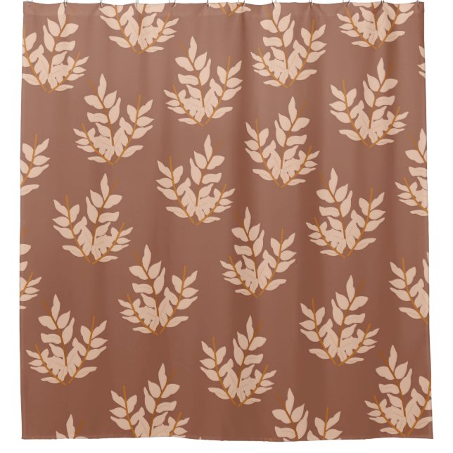 Brown Leaves Vintage Line Leaf Pattern  Shower Curtain (Front)