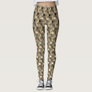 Brown legging, gold, rectangles, black, white leggings