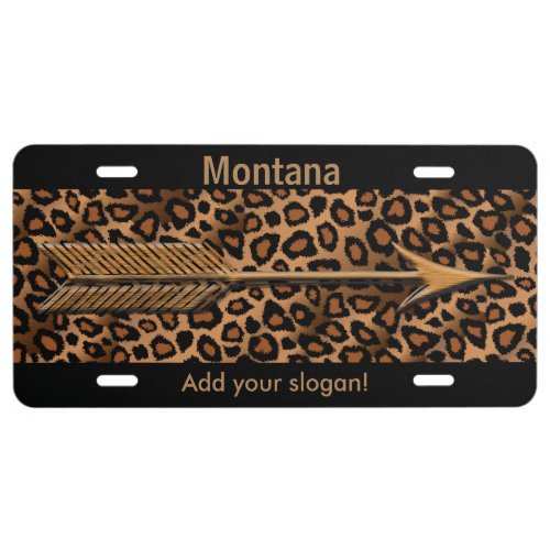 Brown Leopard Animal and Arrow License Plate