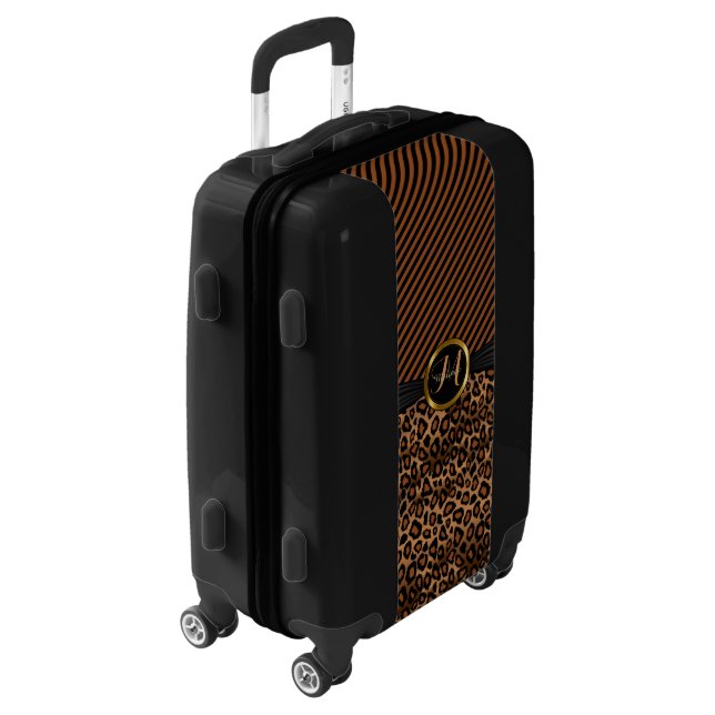 Brown Leopard Animal Print - Monogram Luggage (Rotated Left)