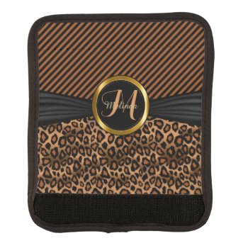 Brown Leopard Animal Print - Monogram Luggage Handle Wrap by DesignsbyDonnaSiggy at Zazzle